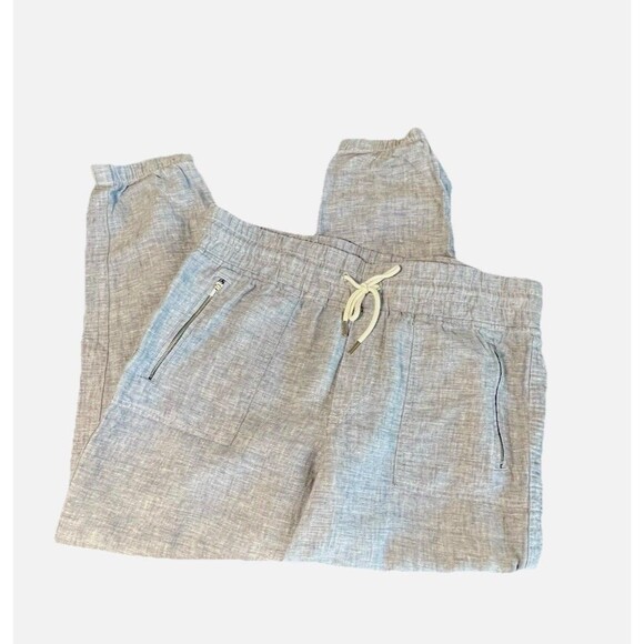 Athleta Cabo Linen Jogger Pants Tapered Pull On Chambray Blue Women Size 14 - Picture 7 of 13